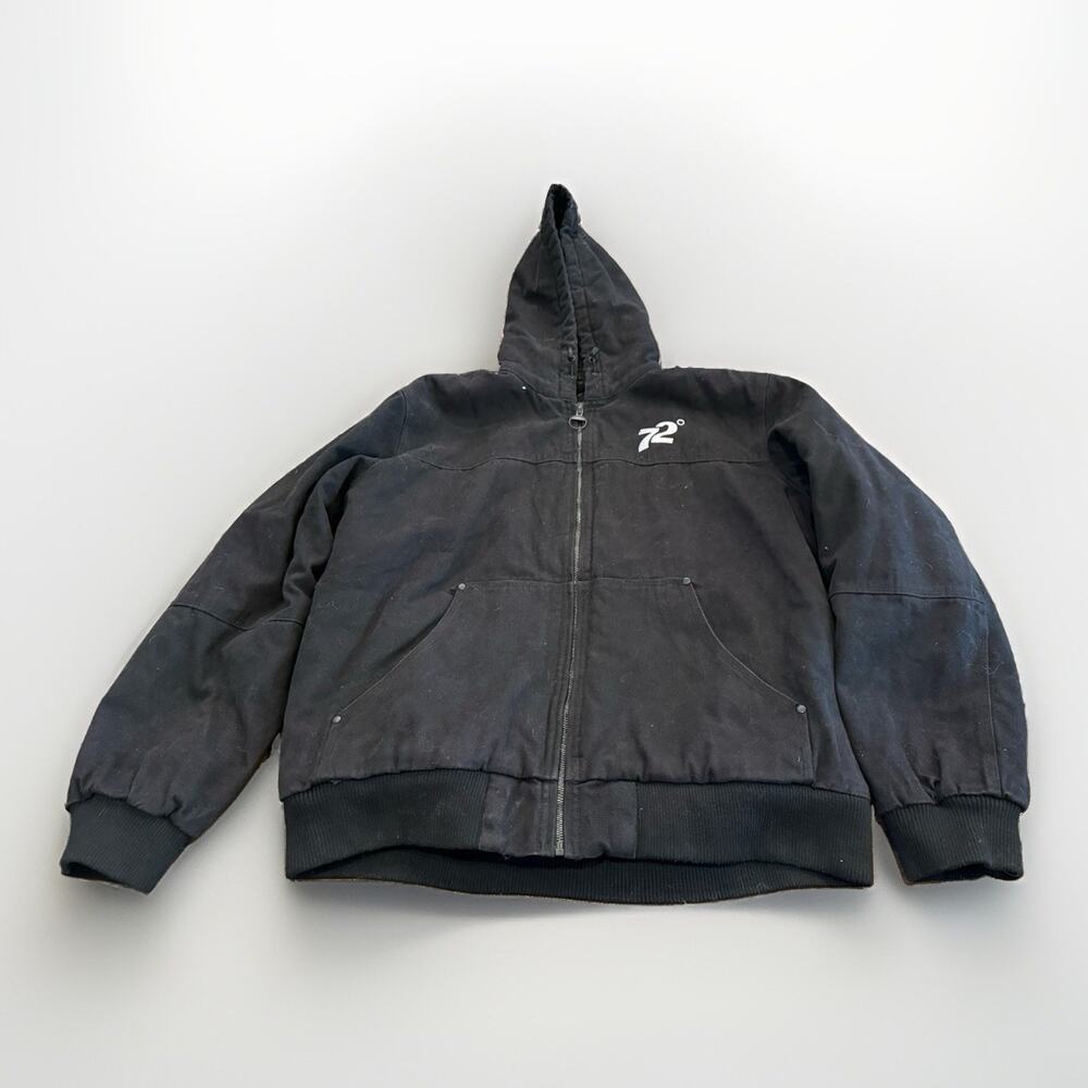GH Bass & Co Mens Black Canvas Full Zip Hooded Sherpa Lined Work Jacket Size XL